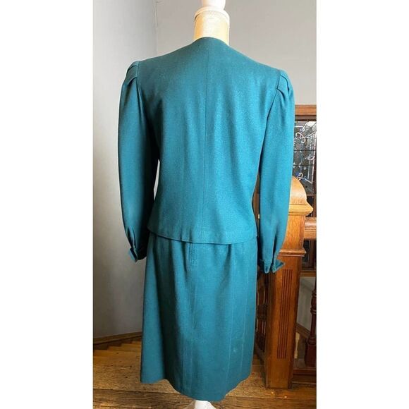 Vintage Tailored Sir for Her Wool Suit Christmas Holiday Green-Measures … - Picture 5 of 12